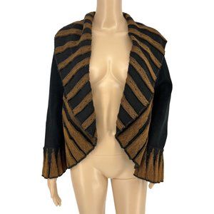 Angel by Sabri Ozel cardigan sweater medium black brown stripe shawl collar